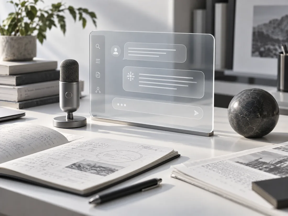 A calm AI conversation workspace with notes and a microphone
